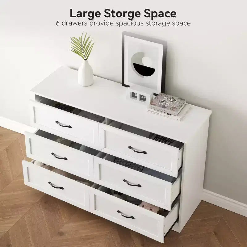 Commode à 5 ou 6 tiroirs, commode de style rustique avec poignées en métal, organiseur de rangement moderne avec dispositif anti-basculement, commode haute en bois