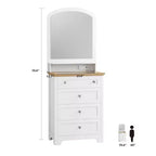 Zstar White Drawer Dresser with Mirro and LED Strip, 4 Drawer Cabinet with Cristal Knobs, Modern Makeup Vanity Table for Small Space