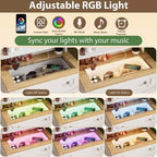 Commode Zstar blanche avec miroir et bande LED, meuble à 4 tiroirs avec poignées en cristal, coiffeuse moderne pour petits espaces