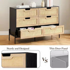 Commode en rotin naturel à 6 tiroirs, commode en bois, armoire de rangement de style ferme avec pieds en métal, commode moderne