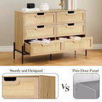Commode en rotin naturel à 6 tiroirs, commode en bois, armoire de rangement de style ferme avec pieds en métal, commode moderne
