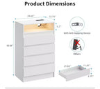 Commode double à 4 tiroirs avec prise de courant, commodes d'appoint avec lumière LED, commode de rangement blanche moderne avec station de charge, blanc