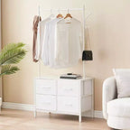 Portant à vêtements Zstar avec 4 tiroirs, Organisateur de placard autoportant, Commode à vêtements avec cadre en acier et plateau en bois