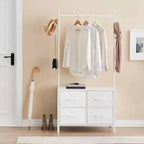 Portant à vêtements Zstar avec 4 tiroirs, Organisateur de placard autoportant, Commode à vêtements avec cadre en acier et plateau en bois