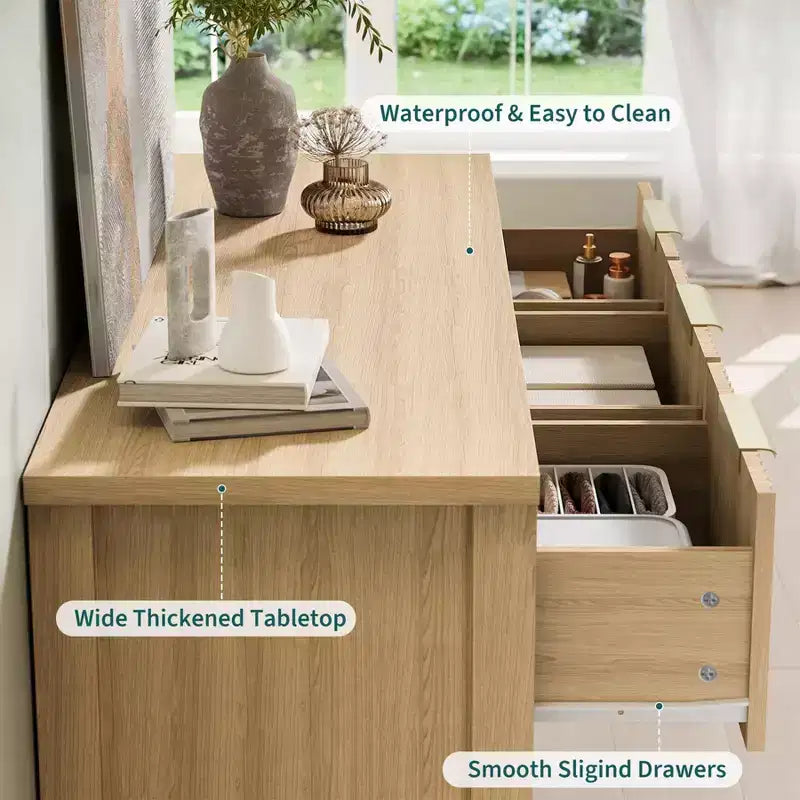 Commode cannelée moderne Zstar pour chambre à coucher, meuble de rangement à 7 tiroirs avec poignée en métal