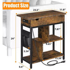 Table d'appoint Acekool avec plateau relevable, tiroir de rangement, ports USB et prises, table d'appoint avec étagères et sac de rangement pour petits espaces