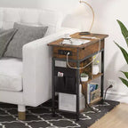 Table d'appoint Acekool avec plateau relevable, tiroir de rangement, ports USB et prises, table d'appoint avec étagères et sac de rangement pour petits espaces