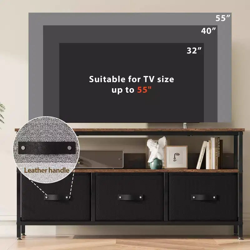 Meuble TV de 55 pouces pour salon, meuble TV avec 3 tiroirs, centre de divertissement compact avec solutions de rangement