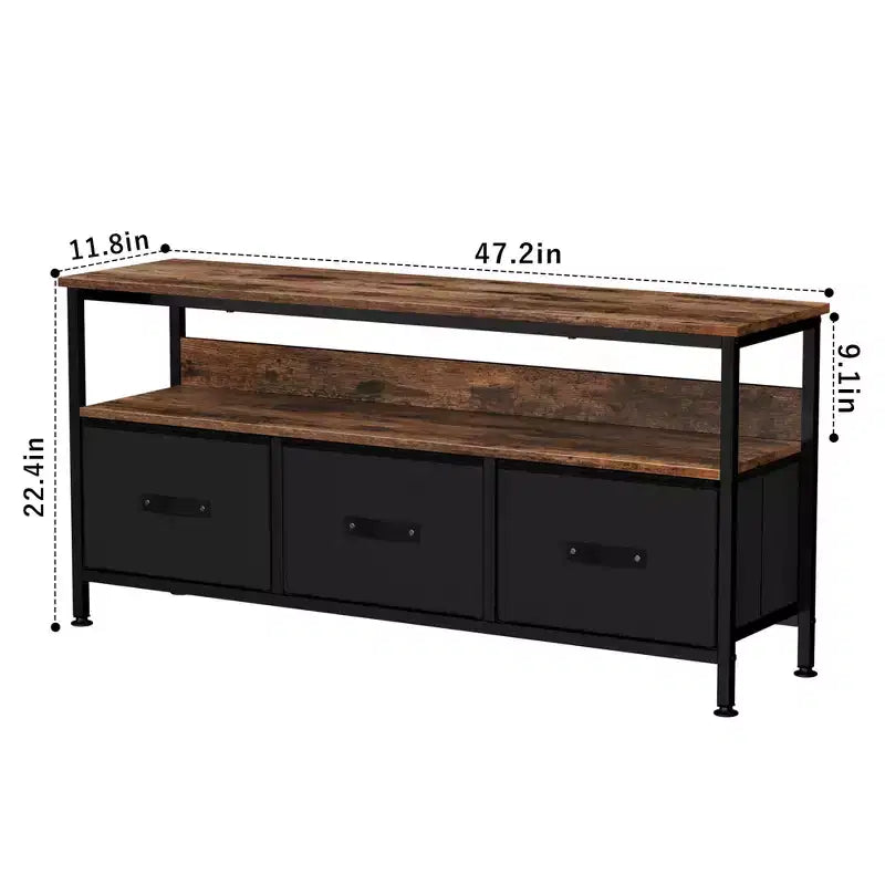 Meuble TV de 55 pouces pour salon, meuble TV avec 3 tiroirs, centre de divertissement compact avec solutions de rangement
