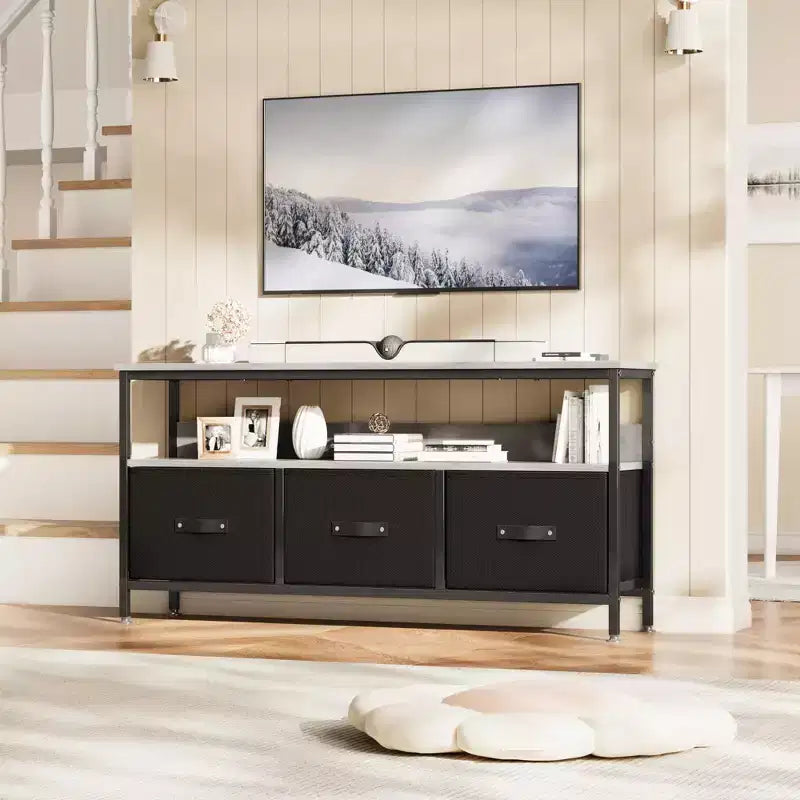 Meuble TV de 55 pouces pour salon, meuble TV avec 3 tiroirs, centre de divertissement compact avec solutions de rangement