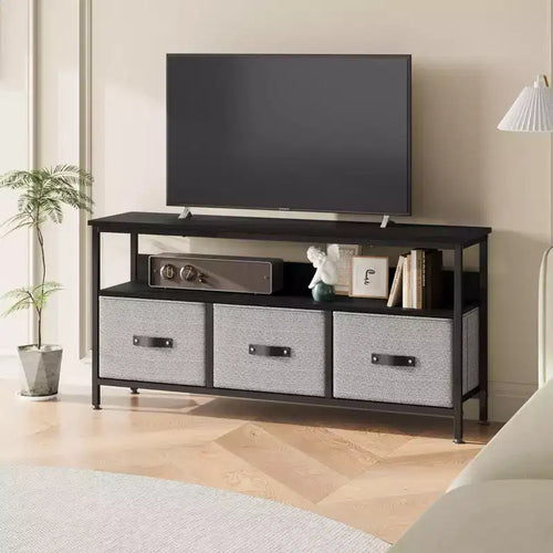 Meuble TV de 55 pouces pour salon, meuble TV avec 3 tiroirs, centre de divertissement compact avec solutions de rangement