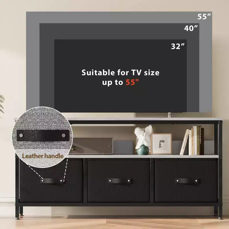 Meuble TV de 55 pouces pour salon, meuble TV avec 3 tiroirs, centre de divertissement compact avec solutions de rangement