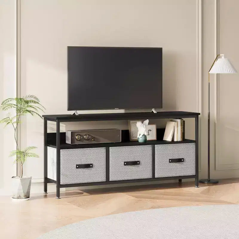 Meuble TV de 55 pouces pour salon, meuble TV avec 3 tiroirs, centre de divertissement compact avec solutions de rangement