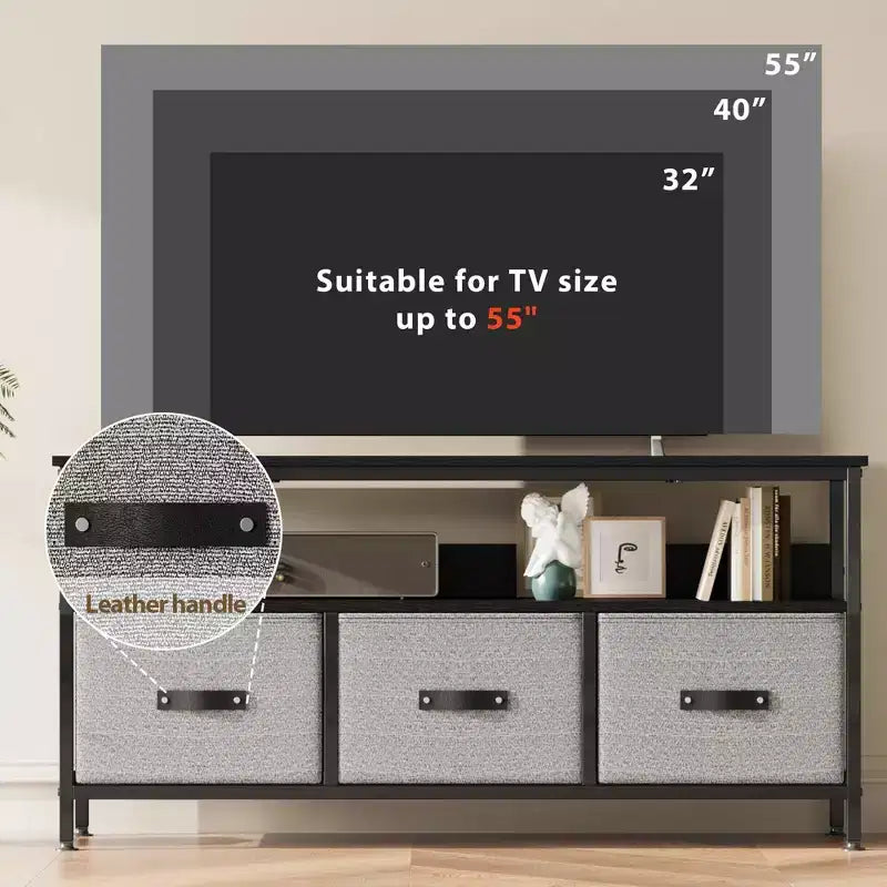 Meuble TV de 55 pouces pour salon, meuble TV avec 3 tiroirs, centre de divertissement compact avec solutions de rangement