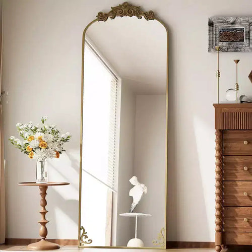 65x22 Arched Full Length Mirror Metal Vintage Mirror Baroque Style,Brozen
