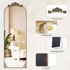 Miroir arqué pleine longueur 65x22, en métal, style baroque, couleur bronze
