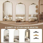 Miroir arqué pleine longueur 65x22, en métal, style baroque, couleur bronze