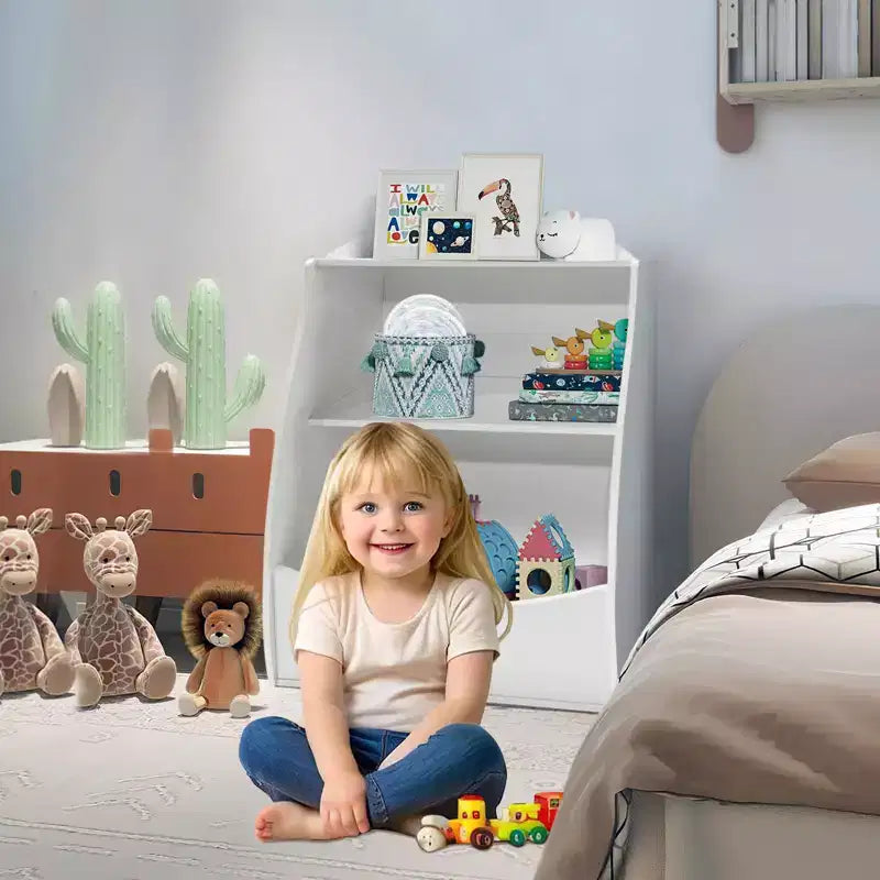 Étagère à livres pour enfants - Organisateur de rangement de livres, Bibliothèque à 2 niveaux pour enfants avec compartiments ouverts pour chambre à coucher, salon, salle de jeux
