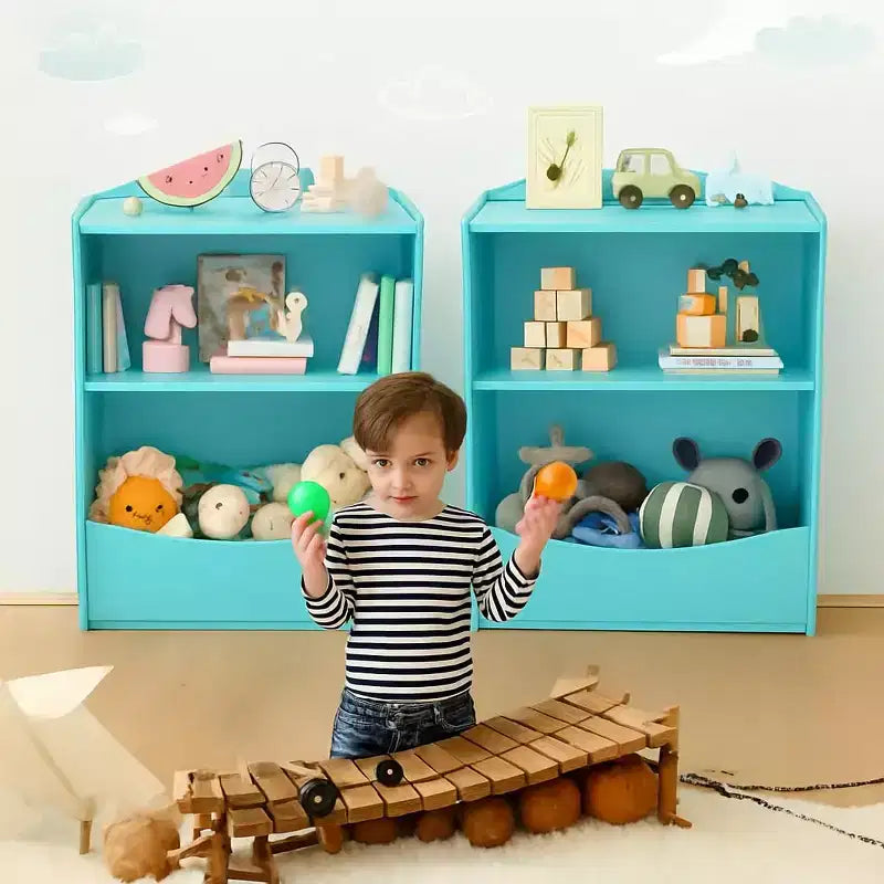 Étagère à livres pour enfants - Organisateur de rangement de livres, Bibliothèque à 2 niveaux pour enfants avec compartiments ouverts pour chambre à coucher, salon, salle de jeux
