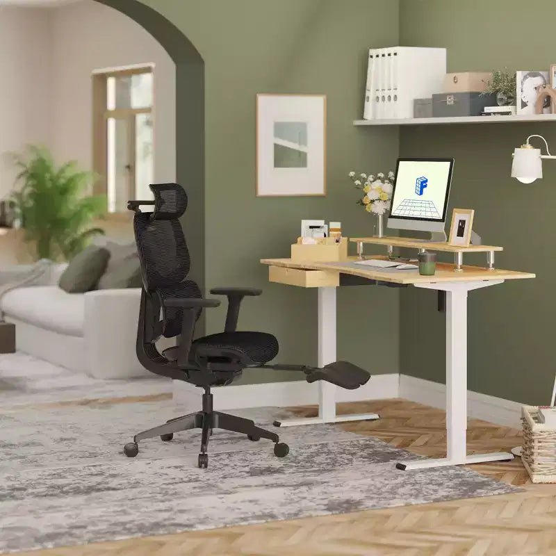 FLEXISPOT C7 Chaise de bureau ergonomique avec repose-pieds, assise en maille, noire