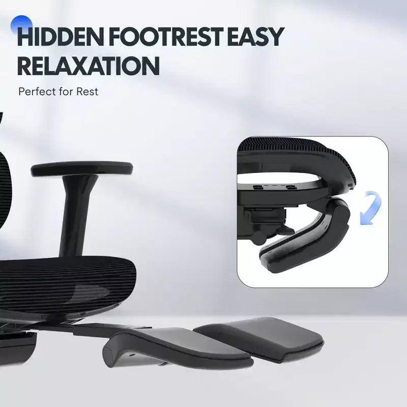 FLEXISPOT C7 Chaise de bureau ergonomique avec repose-pieds, assise en maille, noire
