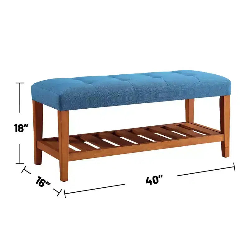 Banc ottoman Okak Modern à 2 niveaux, capitonné, avec étagère de rangement ouverte, banc de rangement rembourré pour l'entrée, le salon