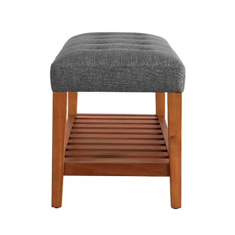 Banc ottoman Okak Modern à 2 niveaux, capitonné, avec étagère de rangement ouverte, banc de rangement rembourré pour l'entrée, le salon