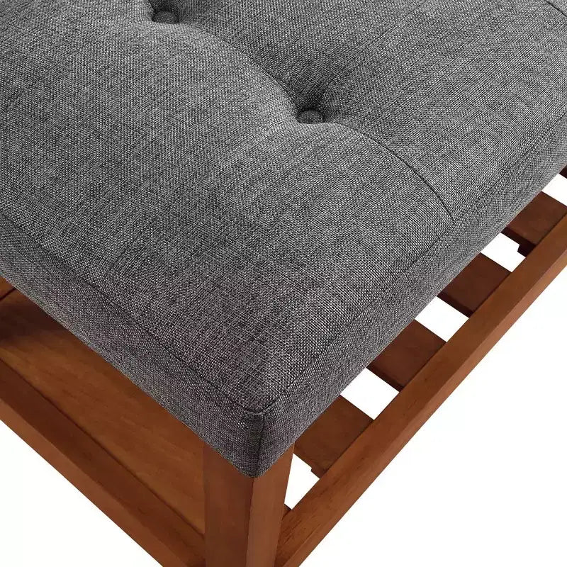 Banc ottoman Okak Modern à 2 niveaux, capitonné, avec étagère de rangement ouverte, banc de rangement rembourré pour l'entrée, le salon
