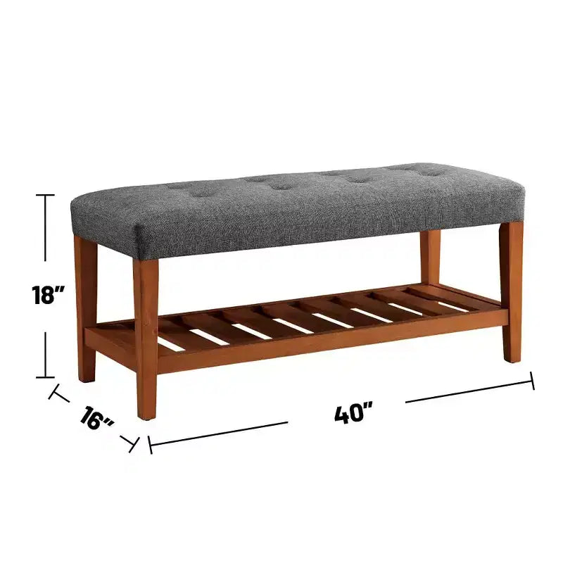 Banc ottoman Okak Modern à 2 niveaux, capitonné, avec étagère de rangement ouverte, banc de rangement rembourré pour l'entrée, le salon