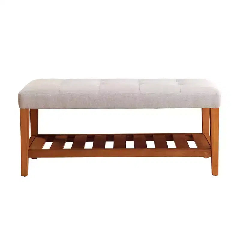 Banc ottoman Okak Modern à 2 niveaux, capitonné, avec étagère de rangement ouverte, banc de rangement rembourré pour l'entrée, le salon