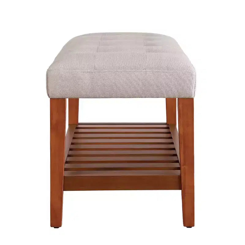 Banc ottoman Okak Modern à 2 niveaux, capitonné, avec étagère de rangement ouverte, banc de rangement rembourré pour l'entrée, le salon