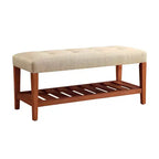 Banc ottoman Okak Modern à 2 niveaux, capitonné, avec étagère de rangement ouverte, banc de rangement rembourré pour l'entrée, le salon