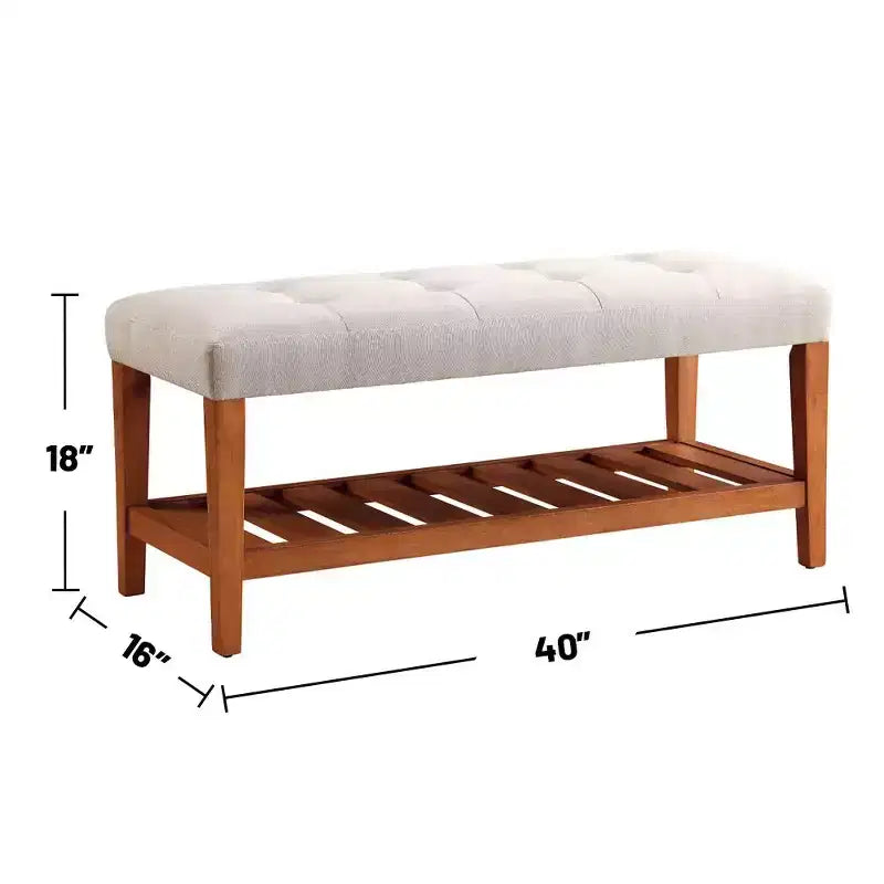 Banc ottoman Okak Modern à 2 niveaux, capitonné, avec étagère de rangement ouverte, banc de rangement rembourré pour l'entrée, le salon