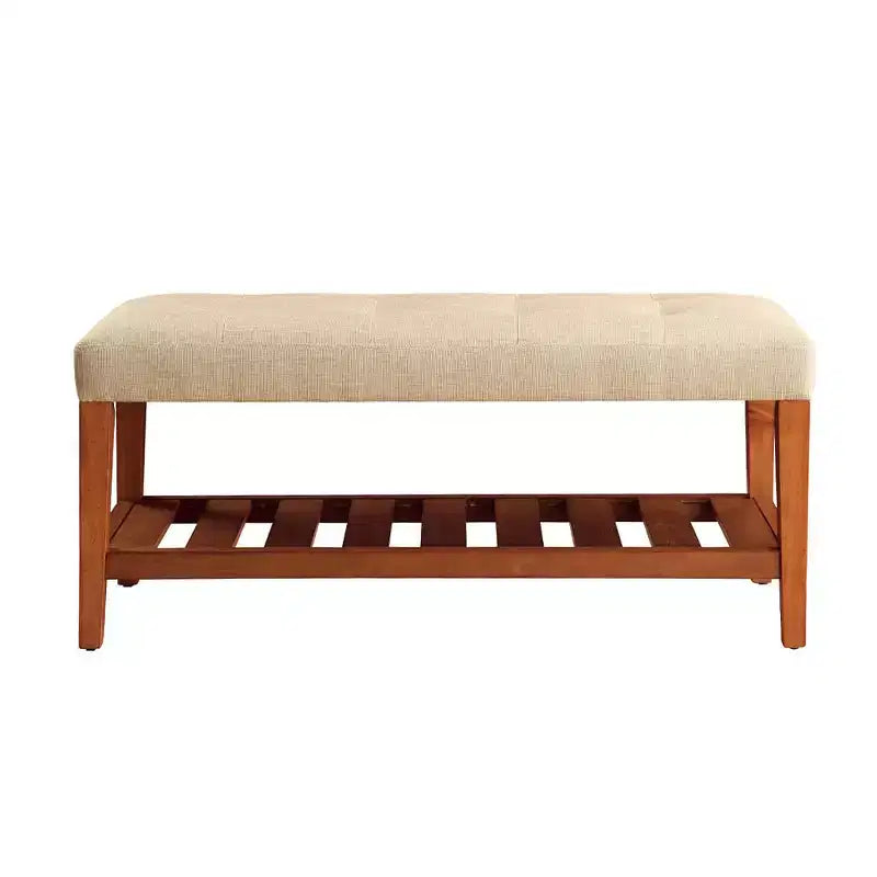 Banc ottoman Okak Modern à 2 niveaux, capitonné, avec étagère de rangement ouverte, banc de rangement rembourré pour l'entrée, le salon