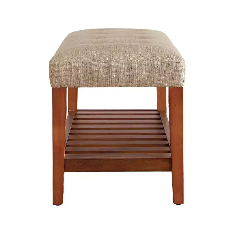 Banc ottoman Okak Modern à 2 niveaux, capitonné, avec étagère de rangement ouverte, banc de rangement rembourré pour l'entrée, le salon