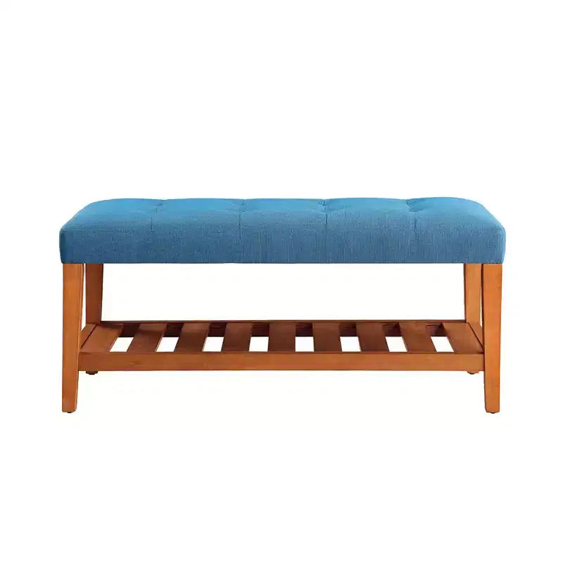Banc ottoman Okak Modern à 2 niveaux, capitonné, avec étagère de rangement ouverte, banc de rangement rembourré pour l'entrée, le salon