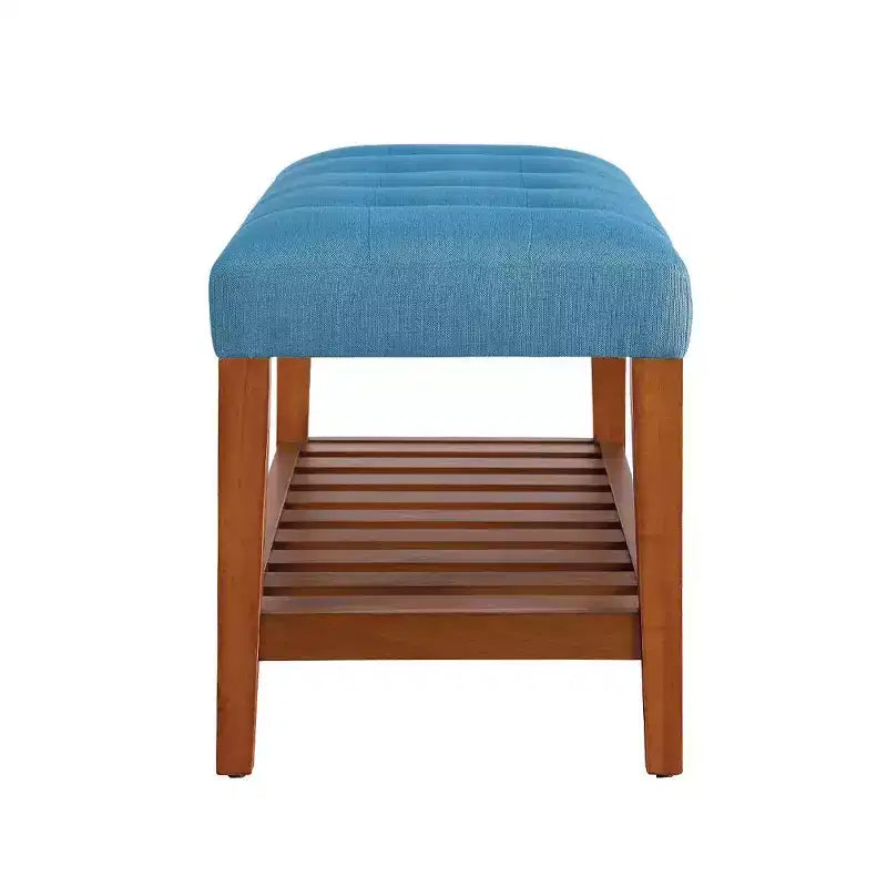 Banc ottoman Okak Modern à 2 niveaux, capitonné, avec étagère de rangement ouverte, banc de rangement rembourré pour l'entrée, le salon