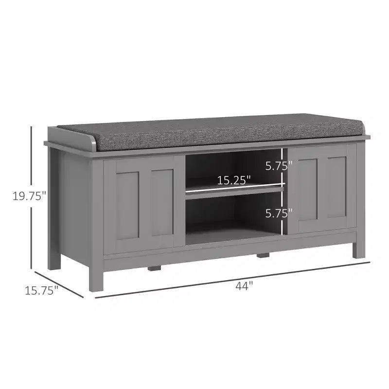 Banc de rangement fonctionnel Okak moderne avec portes coulissantes façon grange, banc à chaussures avec coussin en lin pour chambre à coucher, entrée