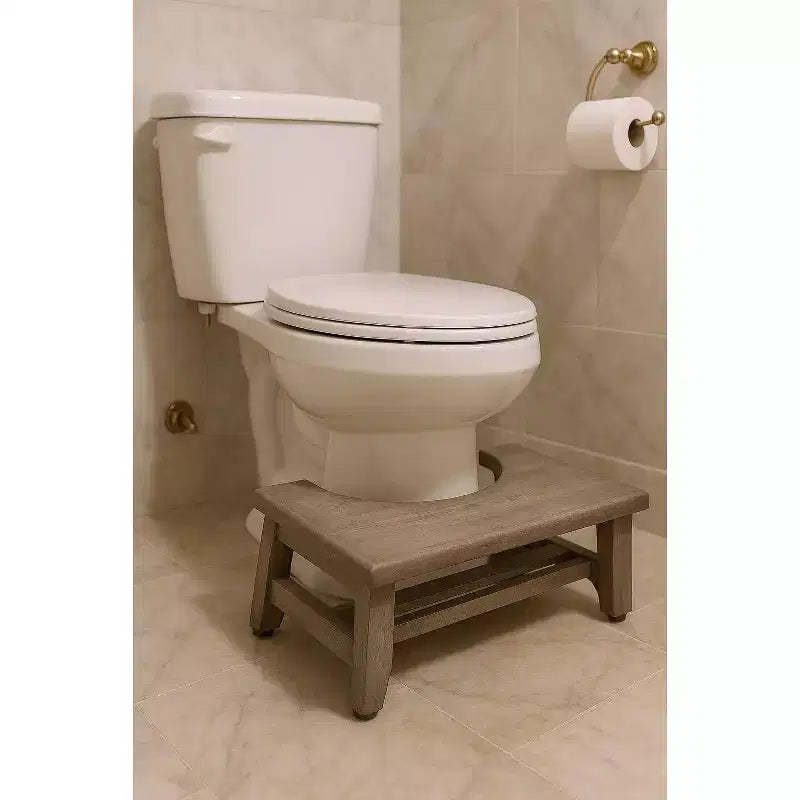 HomeRoots 8 Tabouret de toilettes de salle de bain en teck massif gris