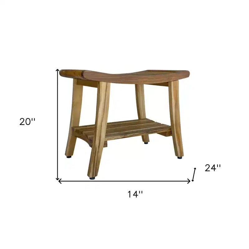 Banc de douche contemporain HomeRoots en teck avec étagère et finition naturelle