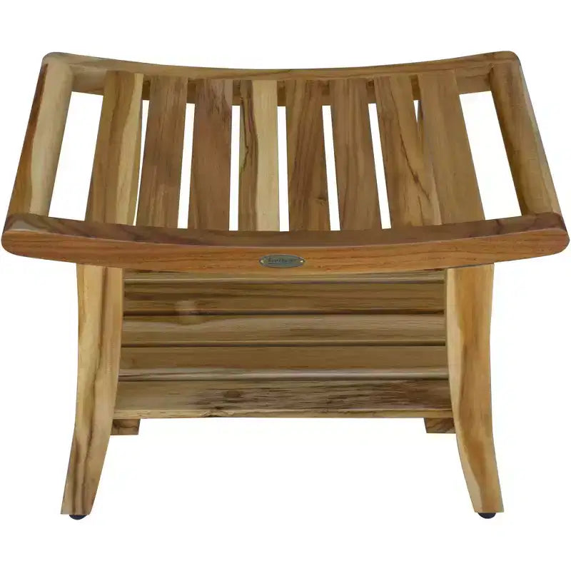 Banc de douche contemporain HomeRoots en teck avec étagère et finition naturelle