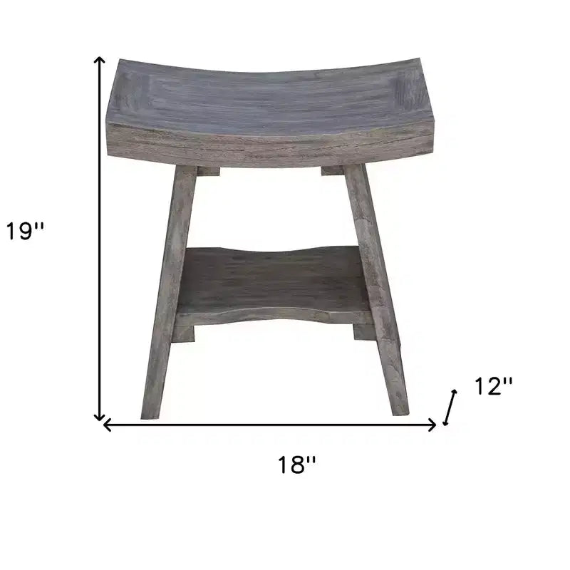 HomeRoots Banc de douche rectangulaire en bois massif gris 18 po avec tablette