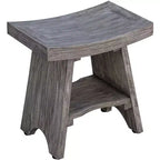 HomeRoots Banc de douche rectangulaire en bois massif gris 18 po avec tablette