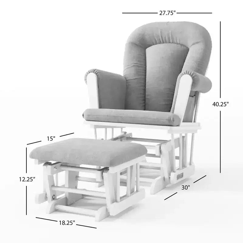 Fauteuil à bascule planant Child Craft Tranquil avec ottoman, coussin rembourré avec poches de rangement, base et cadre en bois massif (cadre blanc mat, coussin gris clair)
