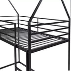 Lit superposé maison jumeau sur jumeau avec échelle/toboggan intégré, cadre en métal, pas besoin de sommier tapissier, blanc/noir - ModernLuxe