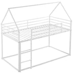 Lit superposé maison jumeau sur jumeau avec échelle/toboggan intégré, cadre en métal, pas besoin de sommier tapissier, blanc/noir - ModernLuxe
