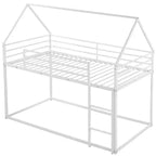 Lit superposé maison jumeau sur jumeau avec échelle/toboggan intégré, cadre en métal, pas besoin de sommier tapissier, blanc/noir - ModernLuxe