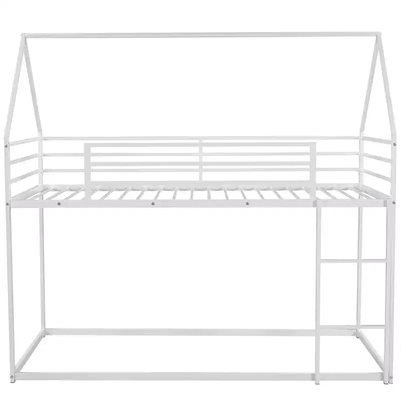 Lit superposé maison jumeau sur jumeau avec échelle/toboggan intégré, cadre en métal, pas besoin de sommier tapissier, blanc/noir - ModernLuxe