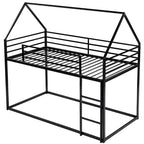 Lit superposé maison jumeau sur jumeau avec échelle/toboggan intégré, cadre en métal, pas besoin de sommier tapissier, blanc/noir - ModernLuxe