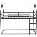 Lit superposé maison jumeau sur jumeau avec échelle/toboggan intégré, cadre en métal, pas besoin de sommier tapissier, blanc/noir - ModernLuxe